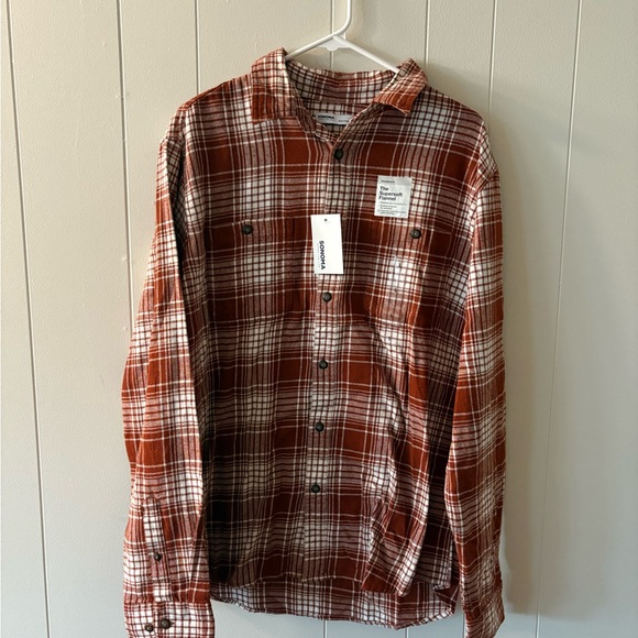 NWT Sonoma Men’s large Fall Flannel Orange Casual Button Down Shirt - Picture 1 of 9
